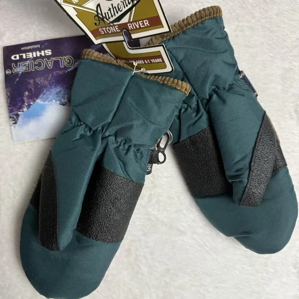 Vtg 90s Color Block Lined Insulated Winter Mittens Kids Youth Large Retro Ski